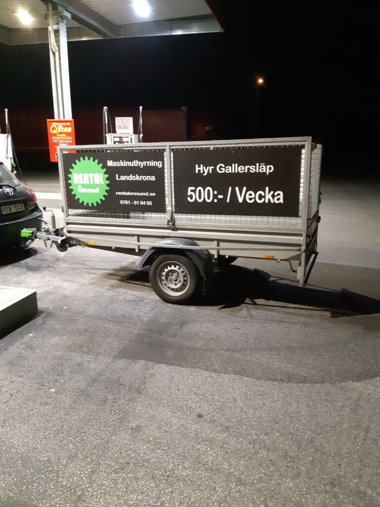 Gallersläp som hyrsläp hos Rental Öresund i Landskrona på bensinmack
