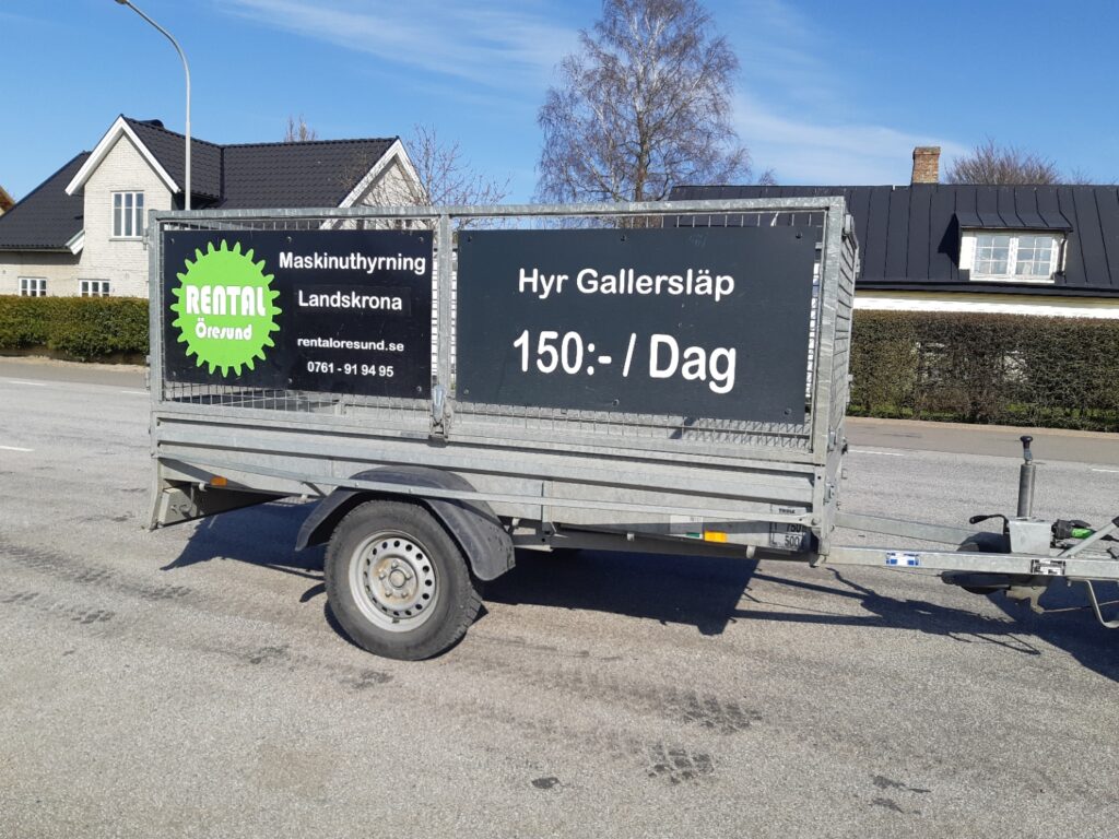 Kunder från Saxtorp och Saxtorpsskogen hyr gallersläp hos Rental Öresund Släpvagnsuthyrning i Landskrona. 